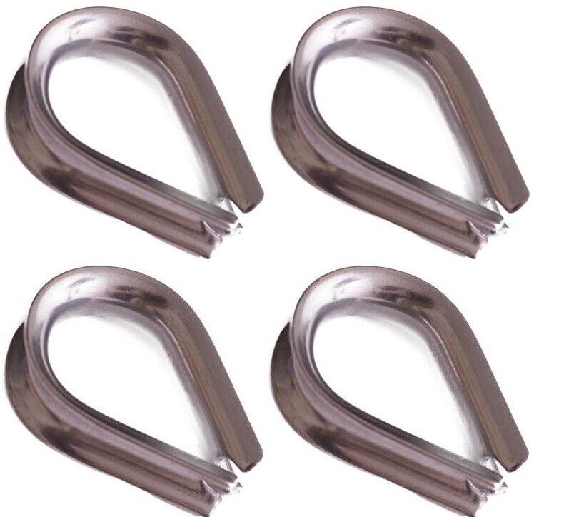 8mm Stainless Steel AISI 316 Marine Grade wire rope Thimbles X 4