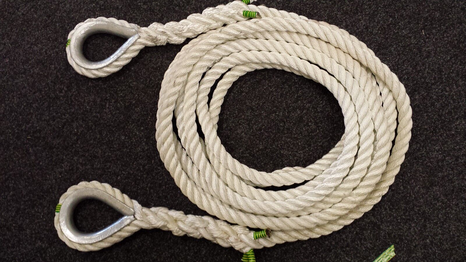 12m x 24mm 3 Strand Nylon Mooring Rope Galvanised Thimble Eye Each End